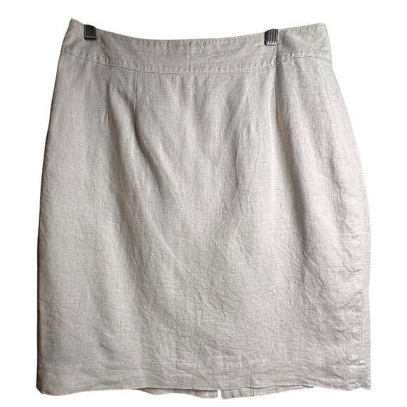 100% Linen Banana Republic Sz 8 Lined Pencil Skirt Cream Beige Back Slit Career - Picture 1 of 16